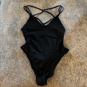 SHEIN Black Strappy One-Piece Swimsuit